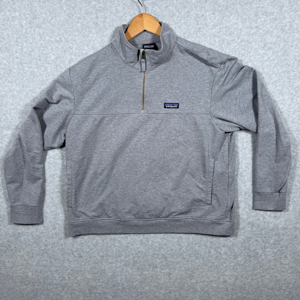 Patagonia Mens Grey Organic Cotton Blend Quarter Zip Pullover Sweatshirt XL (L)